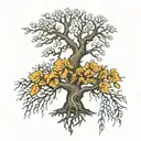 leafless tree with Jahseh underneath the tree tattoo design idea