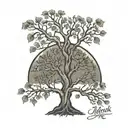 leafless tree with Jahseh underneath the tree tattoo design idea