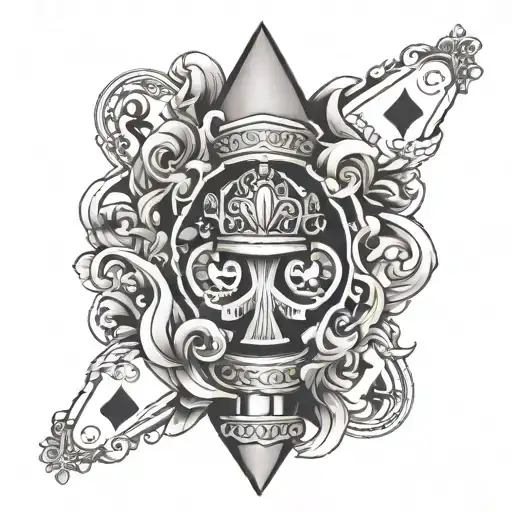 crown queen spades and club  card tattoo design idea