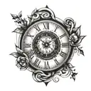 geometric art mix 3d design, reverse time, half circle clock, sad, hope, regret. A masterpiece art, high quality tattoo design idea