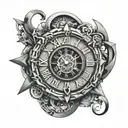 geometric art mix 3d design, reverse time, half circle clock, sad, hope, regret. A masterpiece art, high quality tattoo design idea