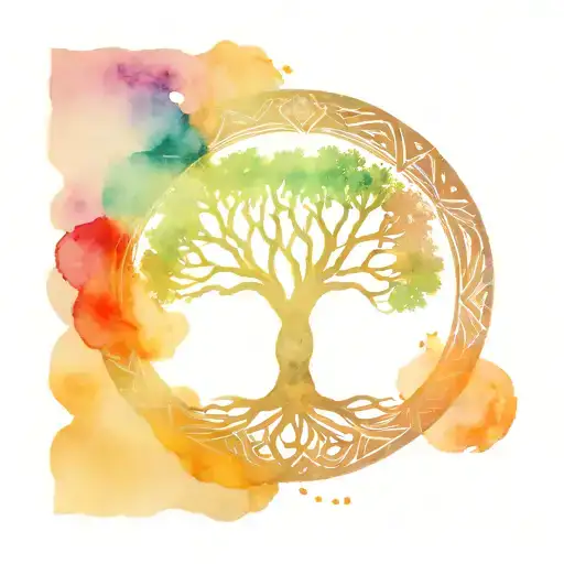 tree of life intertwined with gypsy symbol and eternal love symbol tattoo design idea