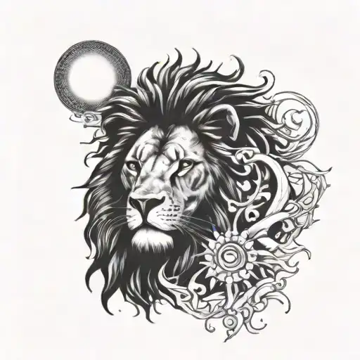 lion and sun rising tattoo design idea