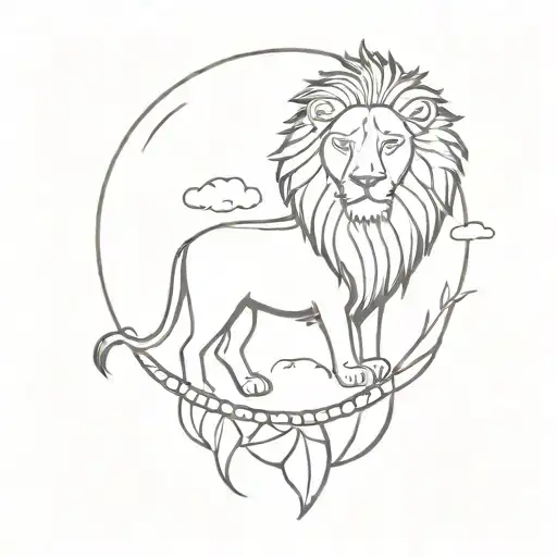 lion and sun rising tattoo design idea
