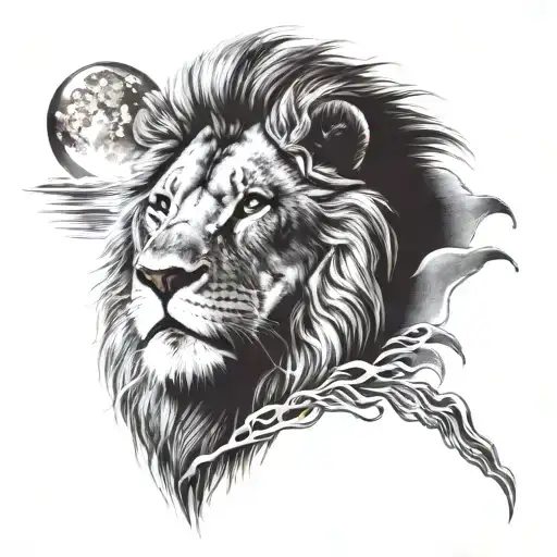 lion and sun rising tattoo design idea