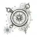 Compass with coordinates 40.N, 37.E, 48.N, 8 E tattoo design idea