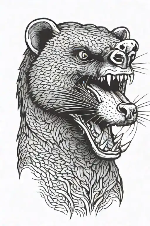 angry Mongoose with a powerful body and angry face with teeth and furious eyes tattoo design idea