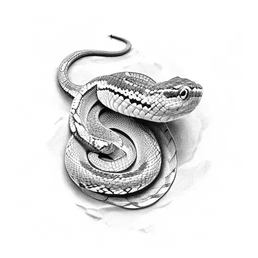 A black and grey portrait of a snake shedding its skin tattoo design idea