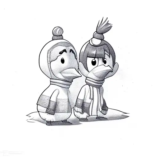 Club Penguin characters dressed as Miley Cyrus and Hannah Montana tattoo design idea