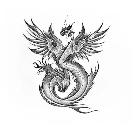 phoenix and a dragon chasing each other  tattoo design idea
