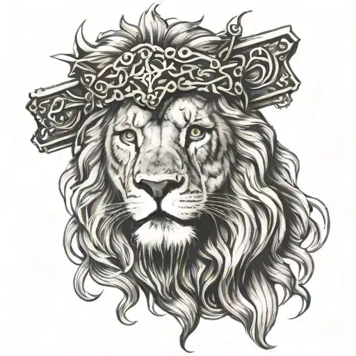 Jesus cross lion head tattoo design idea