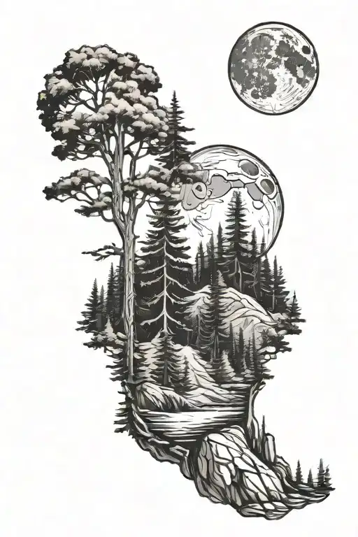 PNW Forest with deathstar as the moon tattoo design idea