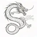 An abstract minimalist interpretation of a dragon emerging from a Japanese temple, blending the mystical and the serene tattoo design idea