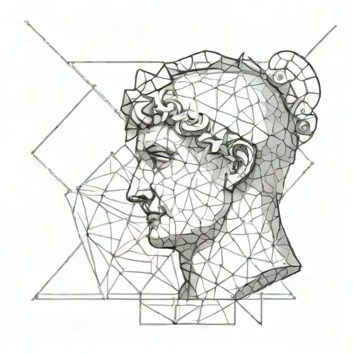 roman statue head infront of geometric.  tattoo design idea