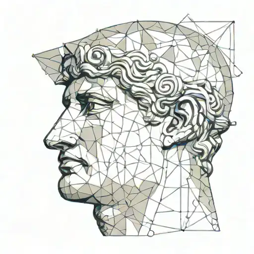 roman statue head infront of geometric representation tattoo design idea