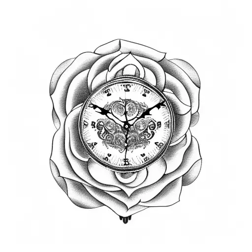 damaged clock with roses and locket tattoo design idea
