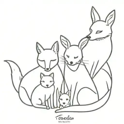 Animal family daddy dog, bunny mom, fox girl and cat girl tattoo design idea