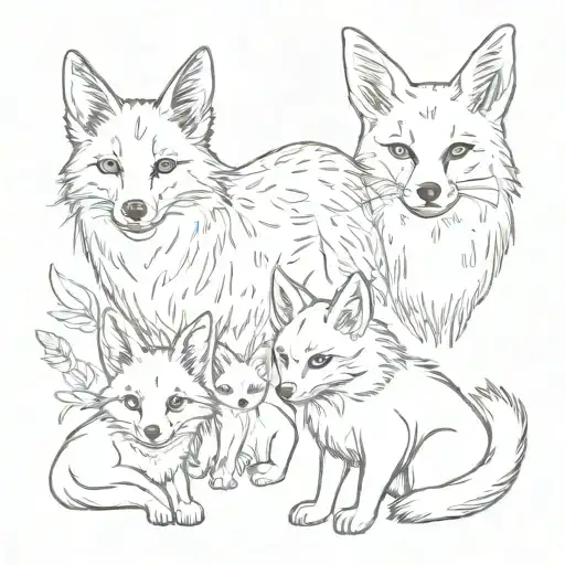Animal family of four. dad dog, bunny mom, fox and cat tattoo design idea