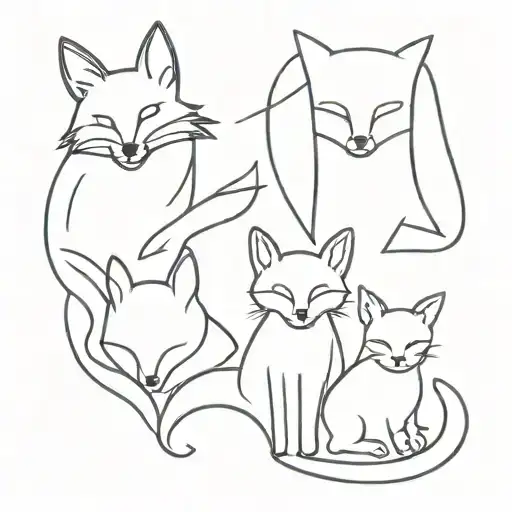 Animal family fox cat dog and bunny tattoo design idea