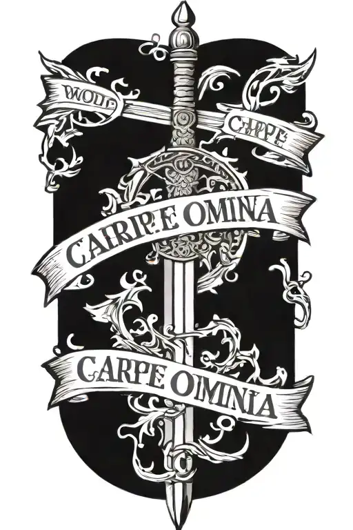 words carpe omnia with sword = tattoo design idea
