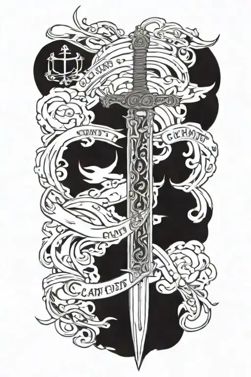 words carpe omnia with sword tattoo design idea