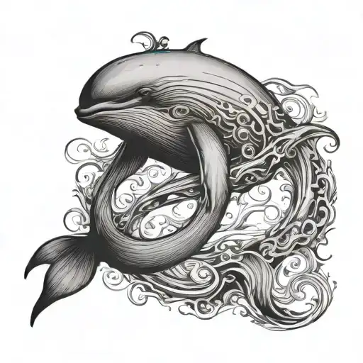 WHALE WEARING A BACKPAACK tattoo design idea