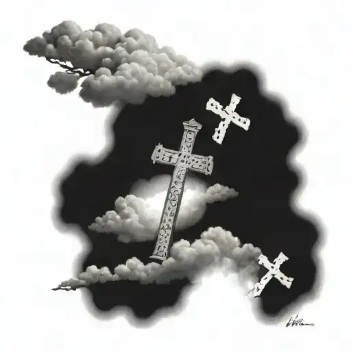 three crosses with clouds and bible verse james 4:8 tattoo design idea