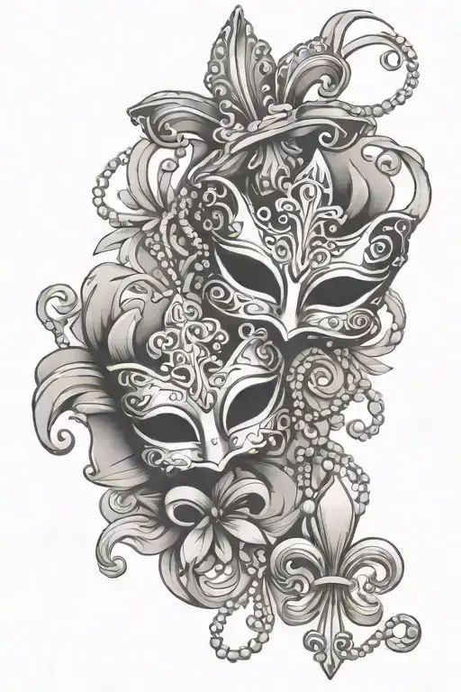 New orleans skyline with fleur de lis and mardi gras masks and beads  tattoo design idea
