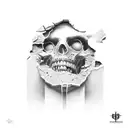 ripped cracked skin, brick wall inside  tattoo design idea