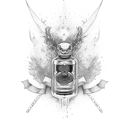 Bottle of jagermeister with lizzard on it tattoo design idea