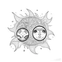 sun and moon with flower vines and roses with stars  tattoo design idea