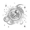 sun and moon with flower vines and roses with stars  tattoo design idea
