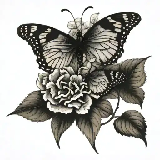 anchor hydrangea with 2 butterflies flying tattoo design idea
