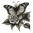 anchor hydrangea with 2 butterflies flying tattoo design idea