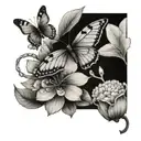 anchor hydrangea with 2 butterflies flying tattoo design idea