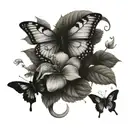 anchor hydrangea with 2 butterflies flying tattoo design idea