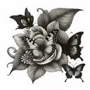 anchor hydrangea with 2 butterflies flying tattoo design idea