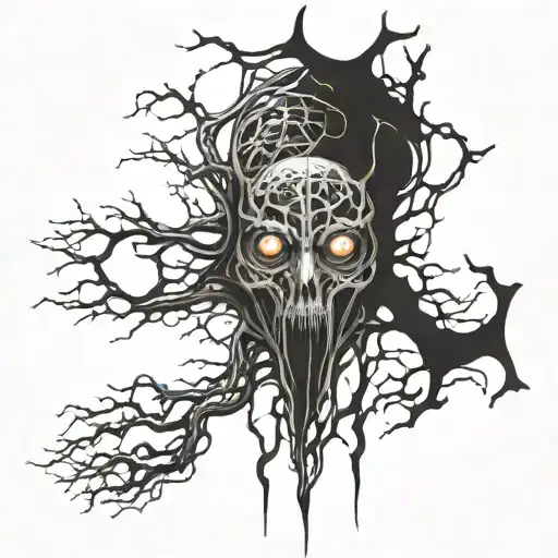 neuron web with horror eyes tattoo design idea