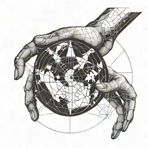 globe with a pair of hands above it with fingertips pressed together  tattoo design idea