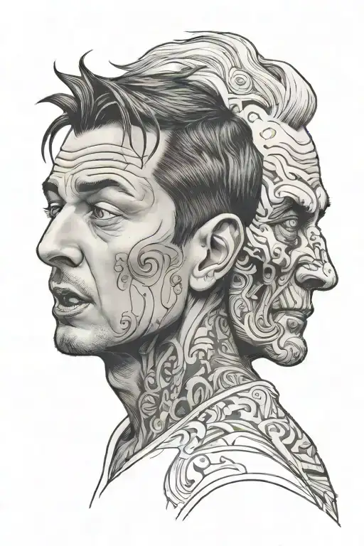 horrified man looking at regular man tattoo design idea