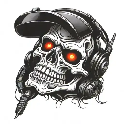 terminator skull wearing headphones tattoo design idea