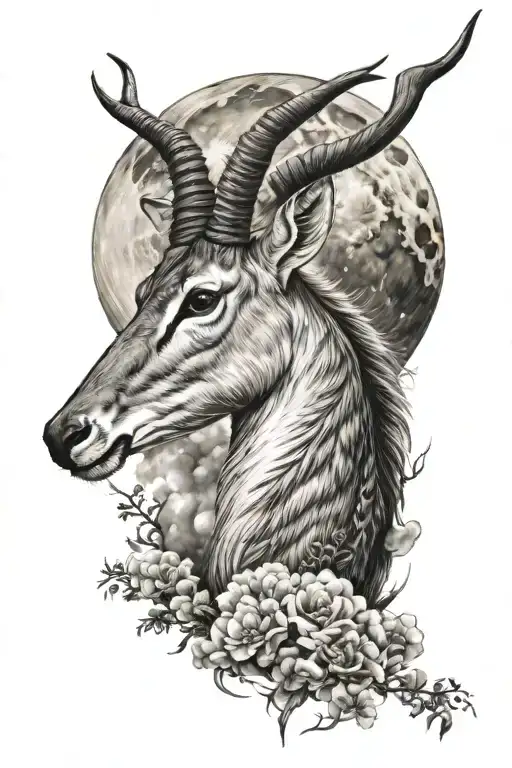 gazelle and moon shining clouds tattoo design idea