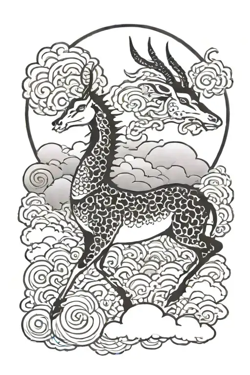 gazelle and moon shining clouds tattoo design idea