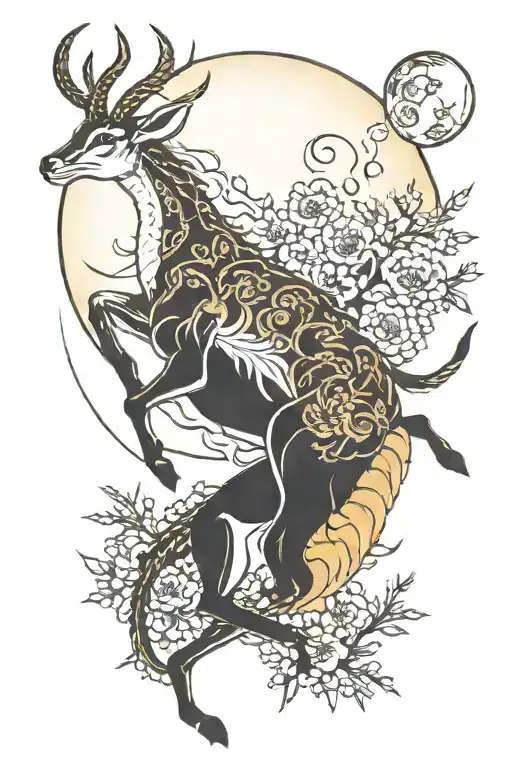 gazelle and moon shining tattoo design idea
