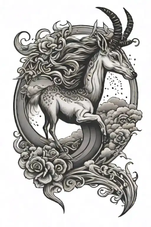 gazelle and moon shining clouds tattoo design idea