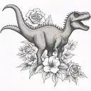 dinosaur and flower tattoo design idea