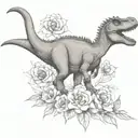 dinosaur and flower tattoo design idea