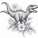 dinosaur and flower tattoo design idea