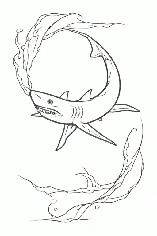 A minimalist design of a shark swimming in the ocean depths, symbolizing your love for diving and the sea tattoo design idea
