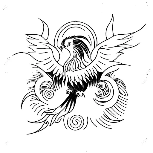 feminine Phoenix with גם זה יעבור tastefully integrated  tattoo design idea